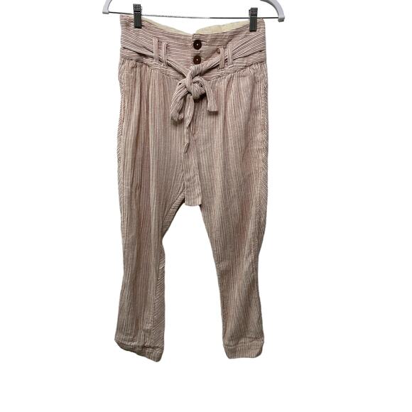 Free People Harem Pants Textured High Waist 0 Summer Beach Crop Nautical Stripes - Picture 3 of 16